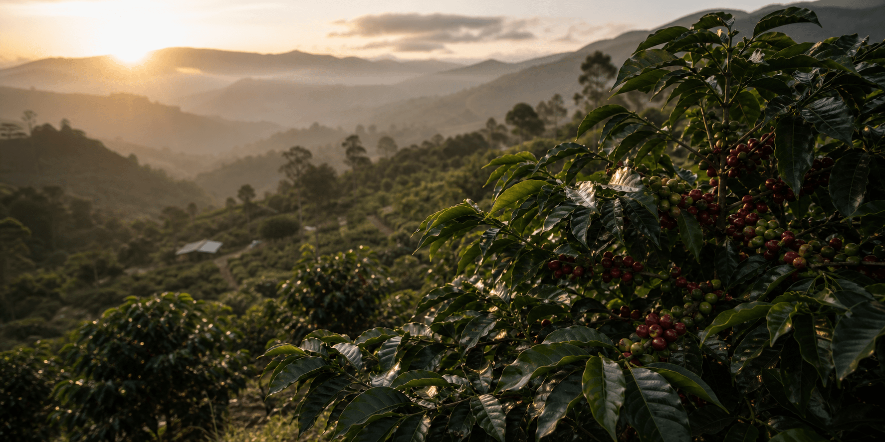 Coffee farm at sunrise